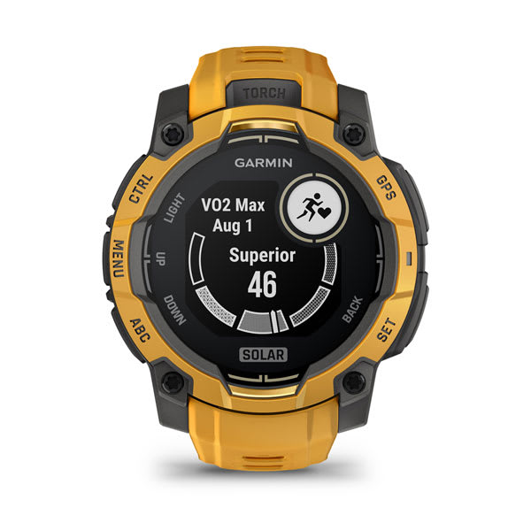 Instinct® 3 – 45 mm, Solar, Sunburst med Sunburst/Grå rem – Garmin