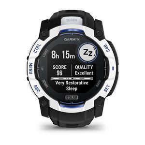 Instinct® 3 – 50 mm, Solar, Whitestone med Svart/Bolt Blue rem – Garmin