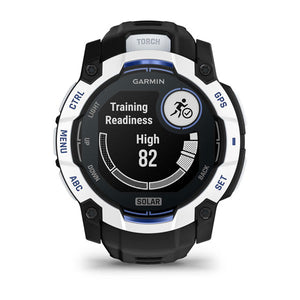 Instinct® 3 – 50 mm, Solar, Whitestone med Svart/Bolt Blue rem – Garmin