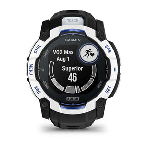 Instinct® 3 – 50 mm, Solar, Whitestone med Svart/Bolt Blue rem – Garmin