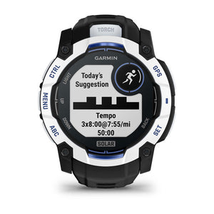 Instinct® 3 – 50 mm, Solar, Whitestone med Svart/Bolt Blue rem – Garmin